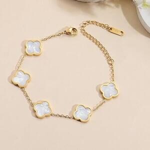 18K Gold Plated Clover Lucky Bracelet for Women - White